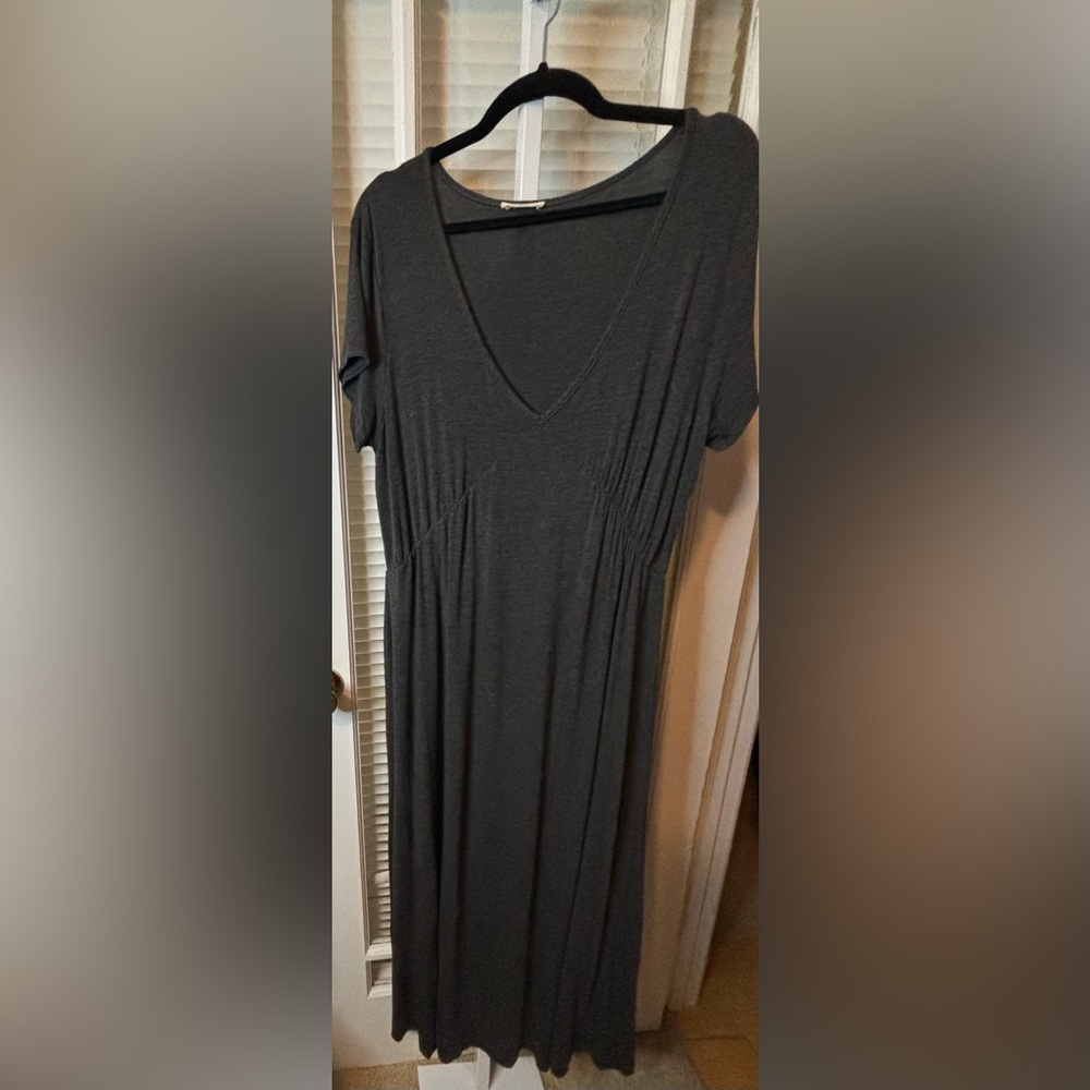 Long Grey V-Neck Dress-Size Medium